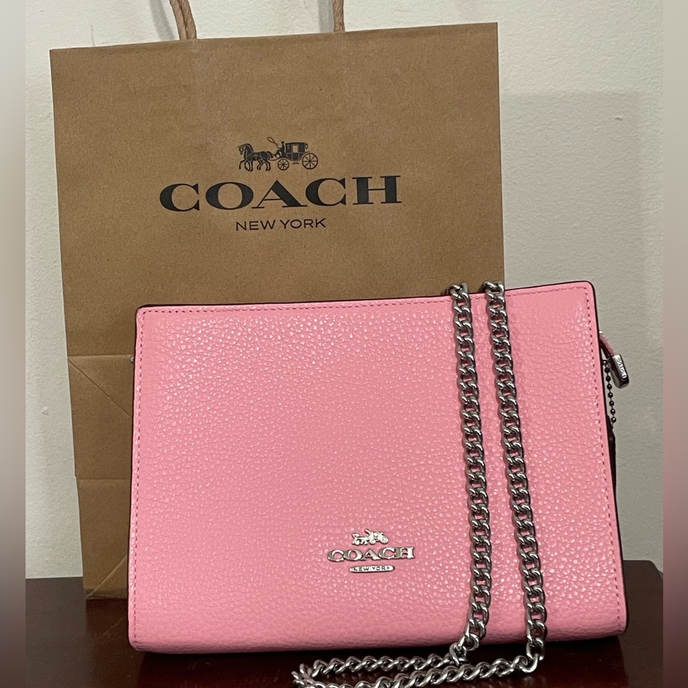 NWT ($250) Coach Flower Pink,  Pebble Leather, Slim Crossbody